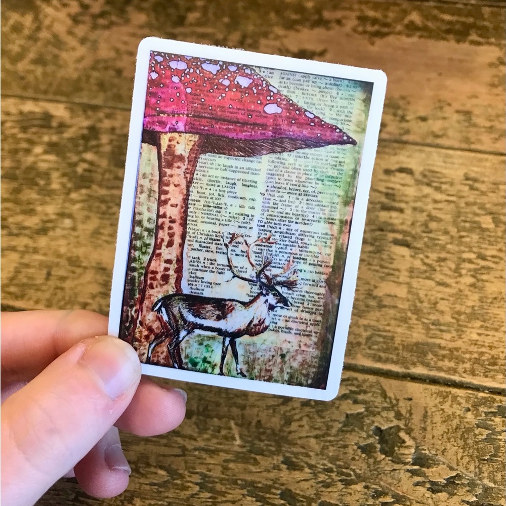 NEW Whimsical Mushroom & Deer Sticker